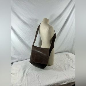 Genuine vintage SIMON large brown leather shoulder bag crossbody front flap